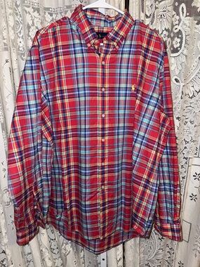 Ralph Lauren Red Blue Plaid Button-Down Shirt